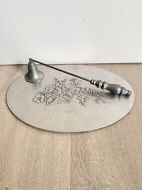 Vintage Hammered Aluminum Tray Everlast Hand-forged Floral and Snuffer Set